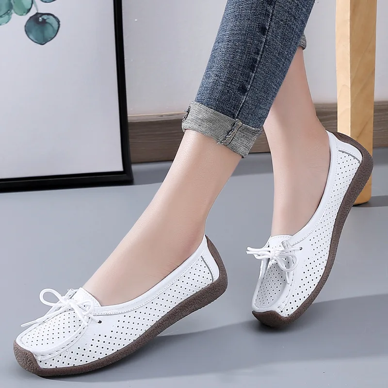 

Women Shoes Moccasins Women Flats Loafers Genuine Leather Female Shoes Slip on Ballet Bowtie Women's Shoes kkm