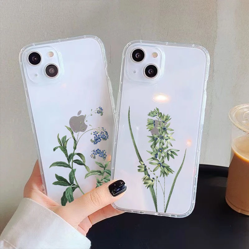 

Simple Flowers Clear Phone Case For iPhone 11 Pro Max 12 13 Pro Mini X XR XS Max 6 6S 7 8 Plus Se2 Soft TPU Back Shell Coque