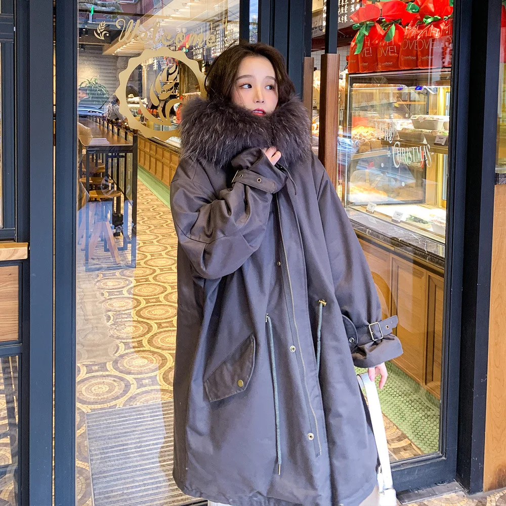 Parker down jacket winter women's wool cotton padded jacket thickened women's fashion hood