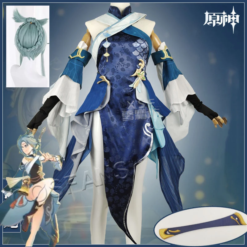 

Костюм для косплея аниме Genshin Impact мадам пин, элегантное платье, костюм для ролевых игр на Хэллоуин, Женский и парики