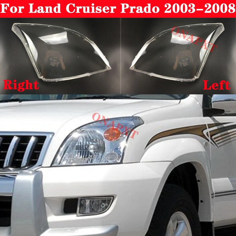 Đèn Tự Động Sáng Mũ Dành Cho Xe Toyota Land Cruiser Prado 2003-2008 Đèn Pha Ô Tô Trong Suốt Chụp Đèn Đèn Ốp Lưng Kính Cường Lực vỏ