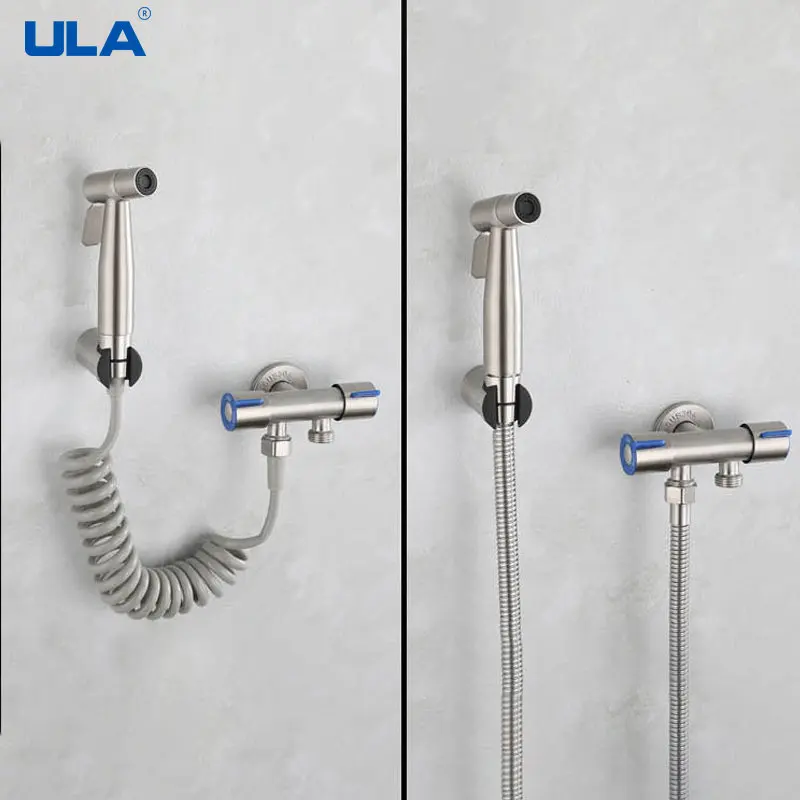 ULA Portable Bidet Sprayer Set Bidet Faucet Stainless Steel Toilet Faucet Bathroom Shower Head One in two out Angle valve