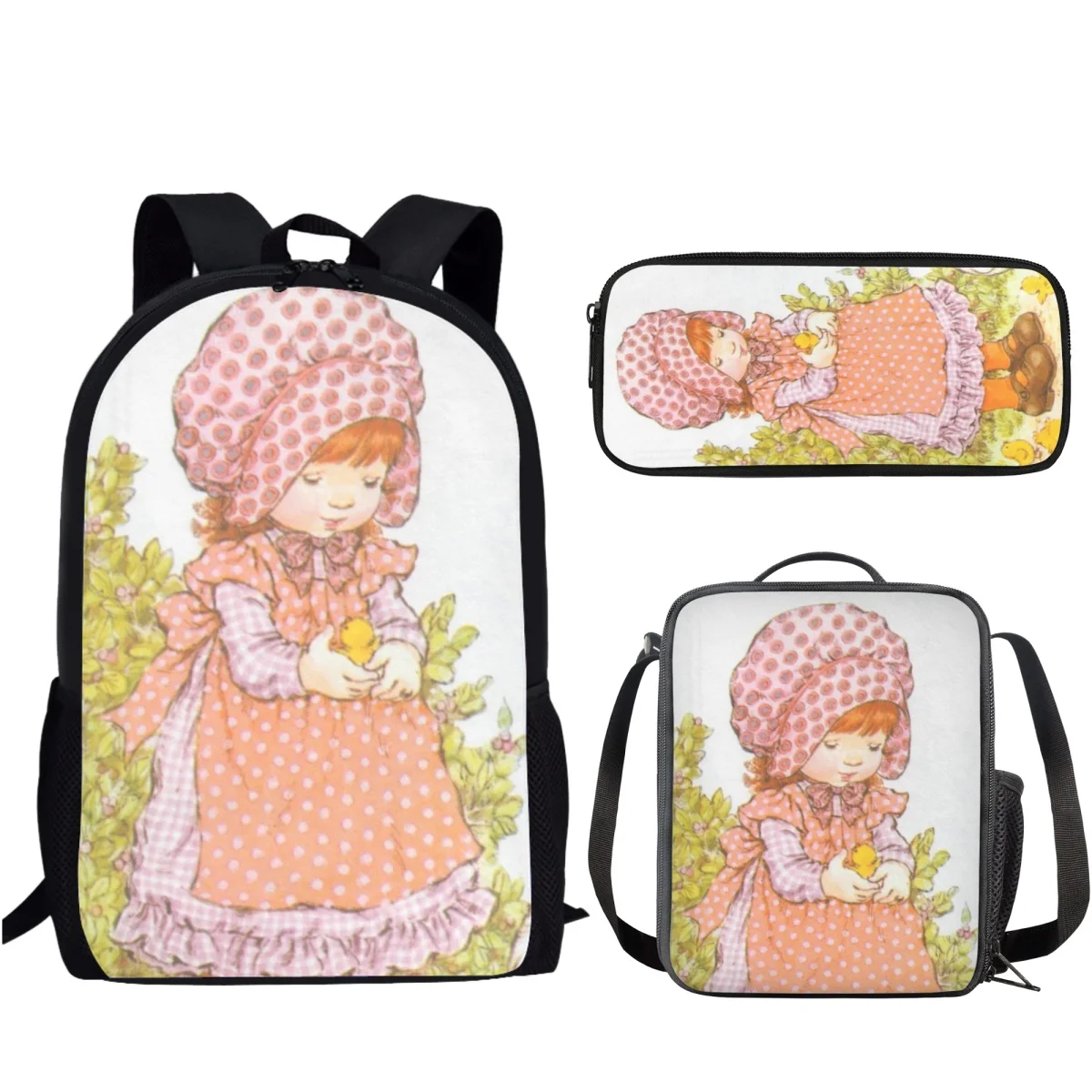 Cute Sarah Kay Design Children Backpack with Lunch Bag/Pencil Case Large Capacity School Bags Set for Kids Girls Casual 3pcs Bag