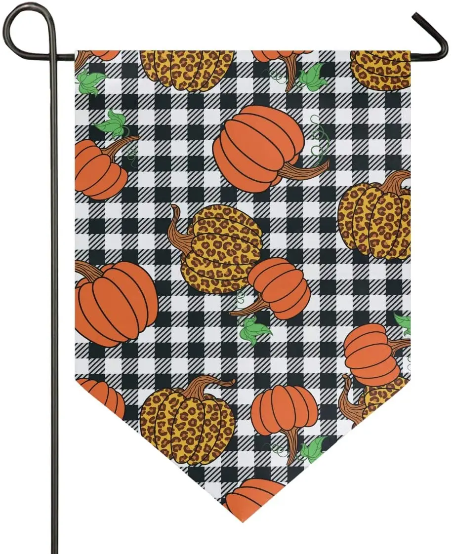 

Fall Autumn Leopard Pumpkins Thanksgiving Buffalo Plaid Garden Flag Welcome Home House Flags Double Sided Yard Banner Outdoor De