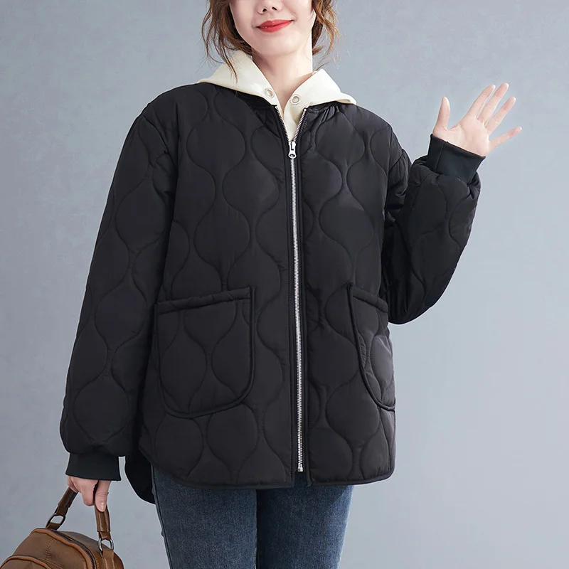 2022 Winter Vintage Long Sleeve Zipper Female Outerwear Chic Short Tops Fashion Pocket with Drawstring Warm Cotton Women Coat enlarge