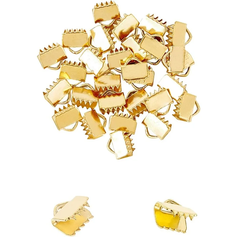 30 шт. золотые прямоугольные Ленточные концы зажимы для ленты из нержавеющей