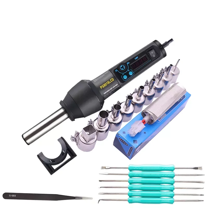 

PG8018LCD 220V/EU US 650W High quality Adjustable Electronic Heat Hot Air Gun Desoldering Soldering Station IC SMD BGA + Nozzle