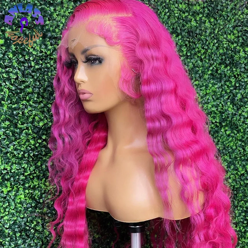 Perruque femme Pink Wig Water Wave Lace Frontal Wig Synthetic Wigs for Women Heat Resistant Fiber Natural Hairline  Cosplay