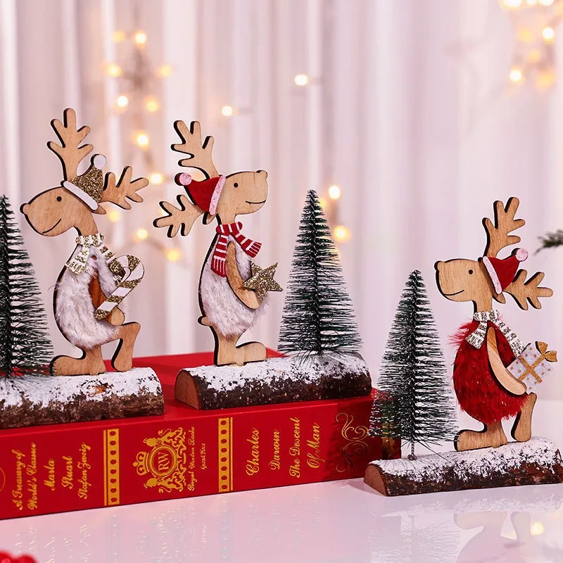 

3Pcs Wooden Christmas Cedar Window Elk Gifts Christmas Pendant Decorations Drop Ornaments Festive Party Supplies