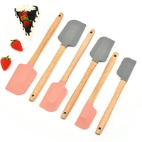 round wooden handle baking scraper cream cake silicone spatula mixer pastry blenders non stick cookies cutter kitchen helpers