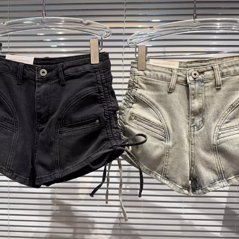 2023 Summer Niche Short Pants Side Drawstring Strap Washed And Worn Hot Girl Denim Shorts Hot Pants Boyfriend Jeans For Women