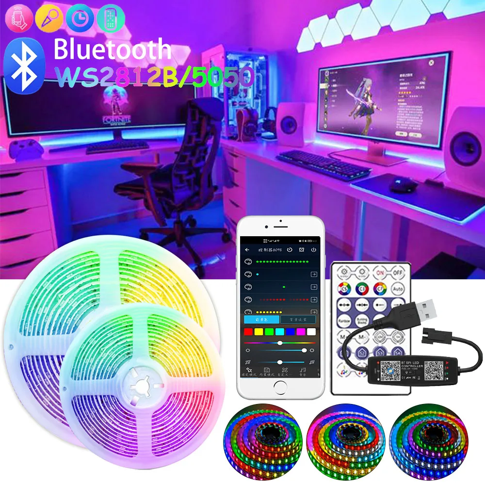 

1m-20m USB WS2812B 5050 RGBIC LED Strip Bluetooth App Chasing Effect Lights Flexible WS2812 Tape TV BackLight Room Decorate DC5V