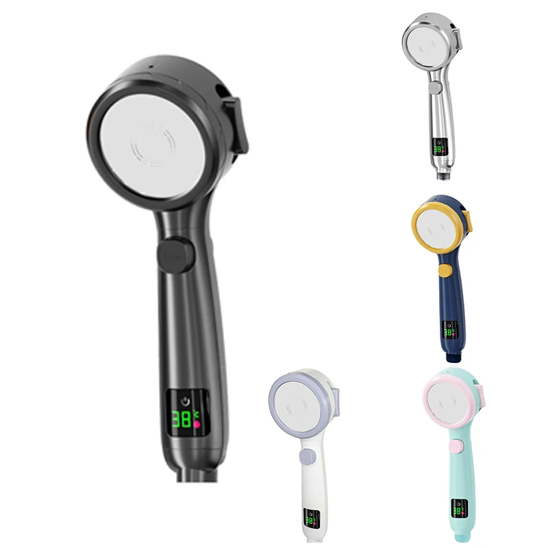 

Temperature Display Shower Head Handheld No Charging Required Bathroom High Pressure Water Saving 4 Modes Shower Head