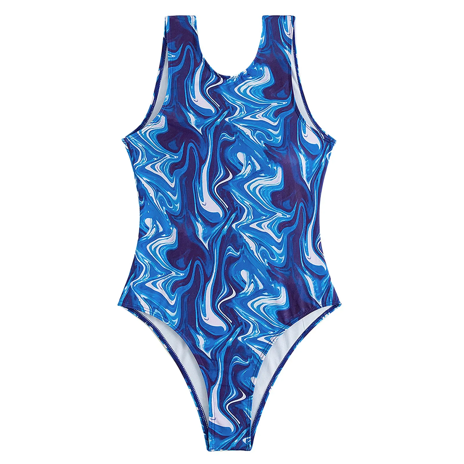 

Swimsuit Smudged Sexy One-Piece Backless Blue Women's Print Swimwears One Girls Cotton Underwear Size 8 Swimwear