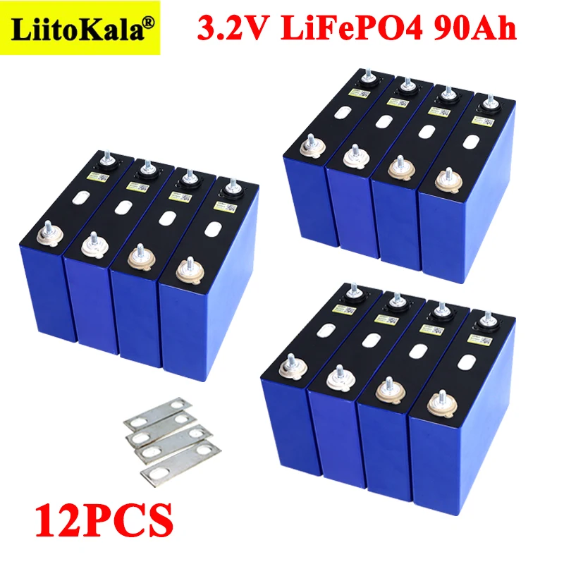 

12pcs Liitokala 3.2V 90Ah LiFePO4 battery can for 12V 24V 270A Lithium-iron phospha Camping VR Solar energy batteries TAX FREE