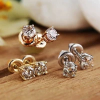huitan dainty round cubic zirconia stud earrings for women three metal colors daily wear fashion earrings simple stylish jewelry