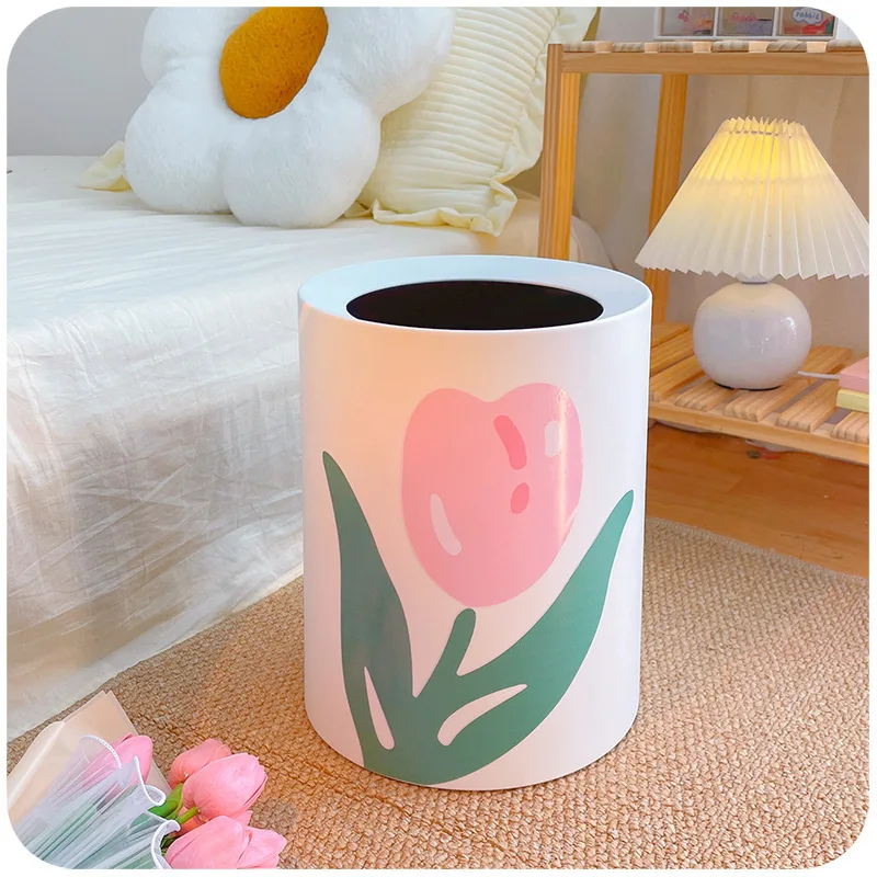 Tulip Trash Can Household Creative Paper Basket Bedroom Living Room Waste Bin Recycle Rubbish Garbage Cans Kitchen Bins |