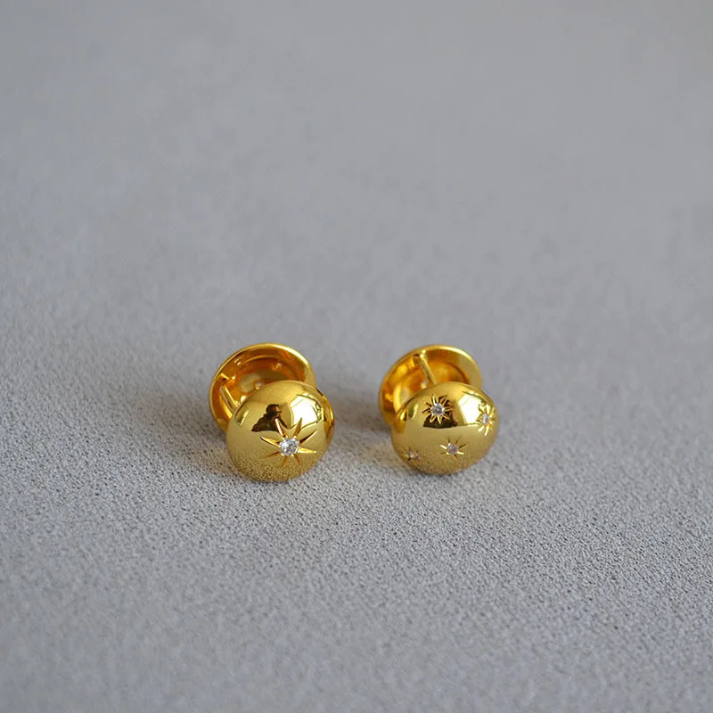 

Korean creative brass glossy Polaris zircon Round Earrings exquisite and simple temperament Earrings female