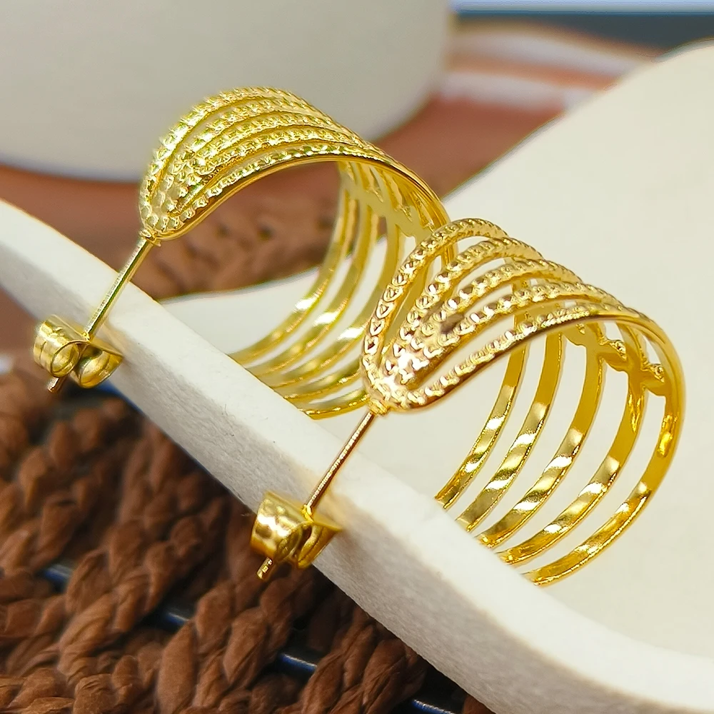 

Korean Fashion Geometric Hollow Stainless Steel Chic Hoop Earrings 18K PVD Gold Plated Waterproof Charm Jewelry for Women Gift