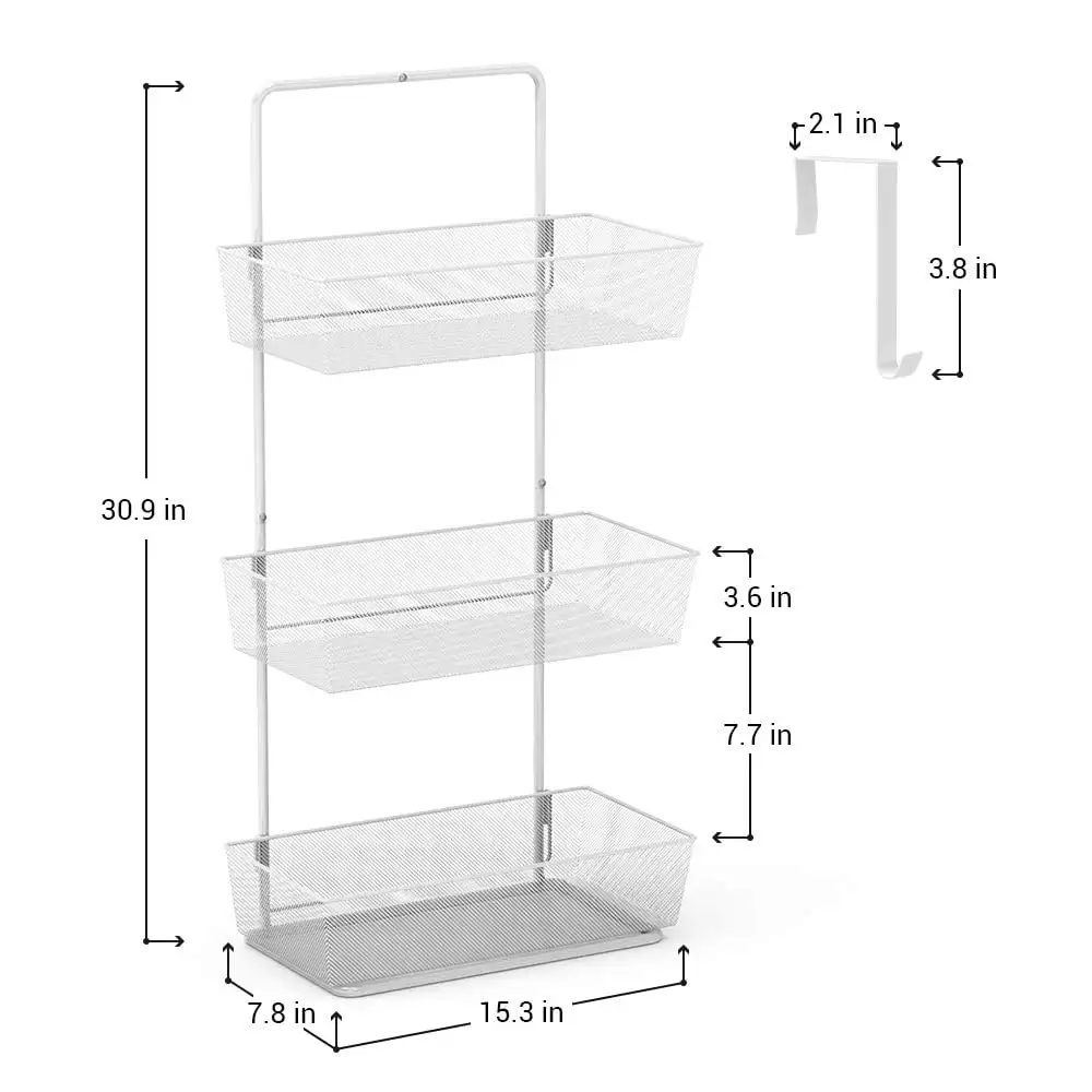 

Over-the-door Hanging Basket Organizer, 3-Tier Mesh Basket - White