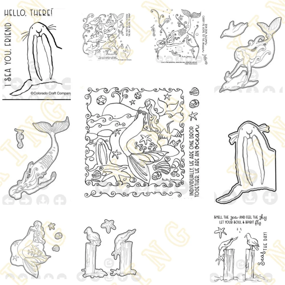 

2023 New Marine Animals Metal Cutting Dies Clear Stamps Scrapbook Diary Secoration Embossing Template Diy Greeting Card Handmade