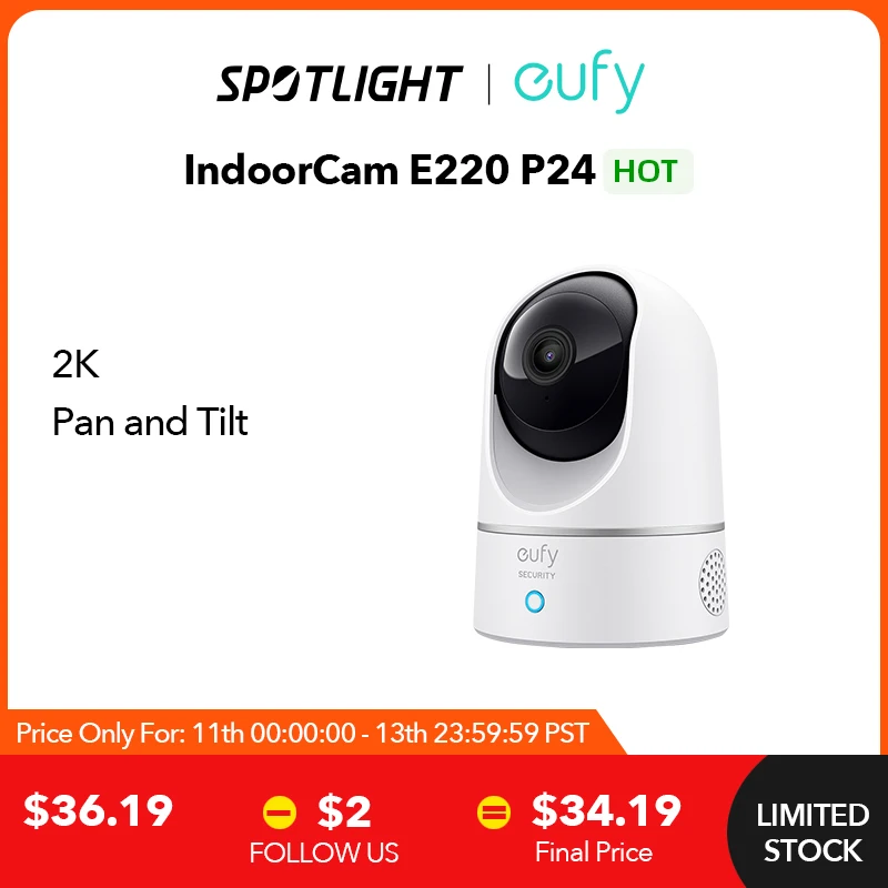 Eufy Security Solo 2K Indoor Cam P24 Protect Pan & Tilt Mini Wifi Camera Human Ai Voice Assistant Compatibilità Motion Track