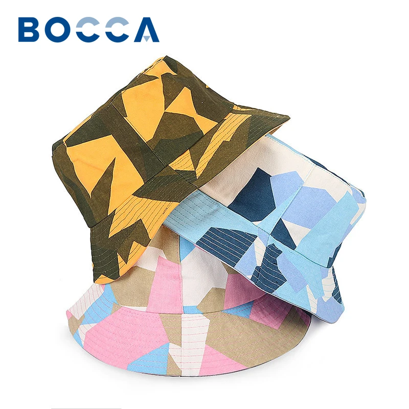 

Bocca Reversible Geometry Bucket Hat Camouflage Multicolor Stitching Foldable Printed Bucket Hat For Men And Women Fisherman Hat