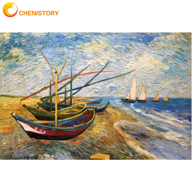 

CHENISTORY Frame DIY Painting By Numbers Kits Boat Landscape Acrylic Paint By Numbers Handpainted Oil Painting On Canvas For Hom