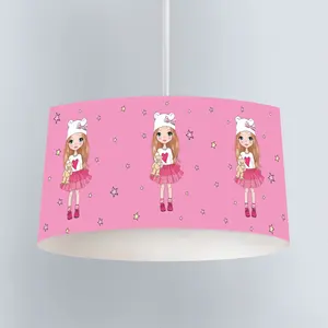 Cute Cartoon 3D Print Baby Kids Room Born Model Pvc Fabric Cover Ceiling Drum Shape Round Modern Chandelier Decorative Led nordi