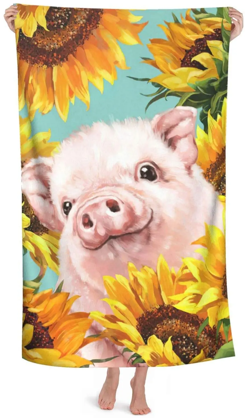 

Sunflower Funny Pig Microfiber Beach Towels Oversized Soft Beach Blanket Absorbent Quick Dry Bath Towels Pool Towels Travel