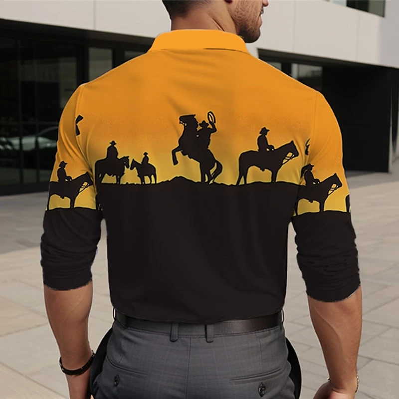 Винтажная рубашка поло с кавалерийским узором повседневная осенняя модная