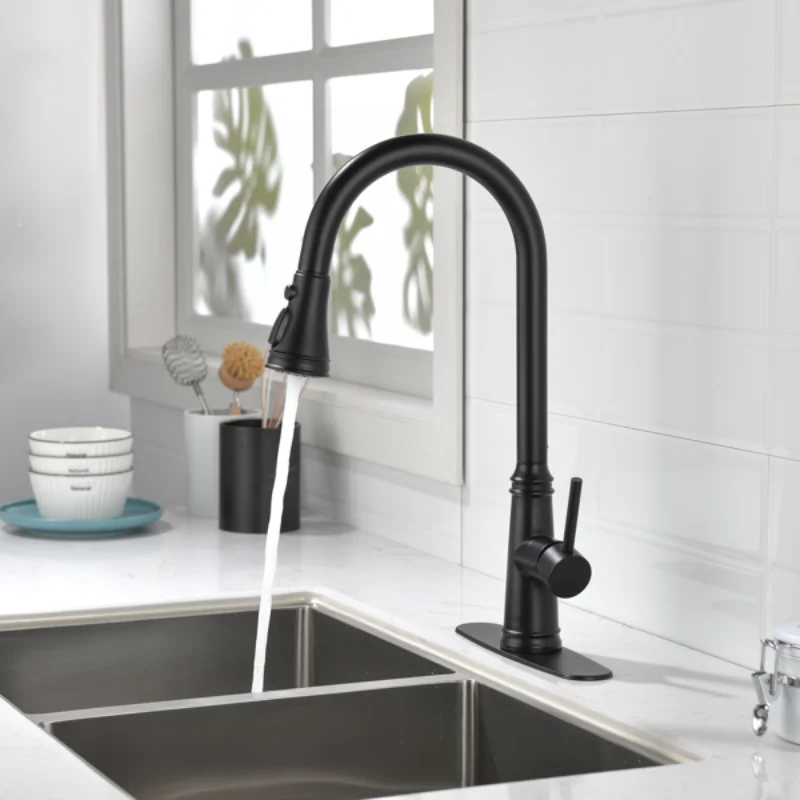 

Ingle Handle High Arc Pull Out Kitchen Faucet\ Single Level Stainless Steel Kitchen Sink Faucets with Pull Down