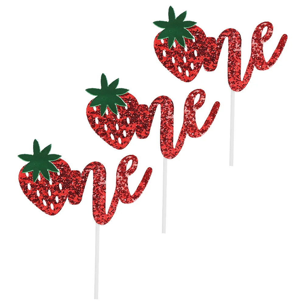 

3Pcs 1st Birthday Cake Decoration Red Glitter Strawberry Topper Fruits Theme Party Dessert Cupcake Picks Supplies