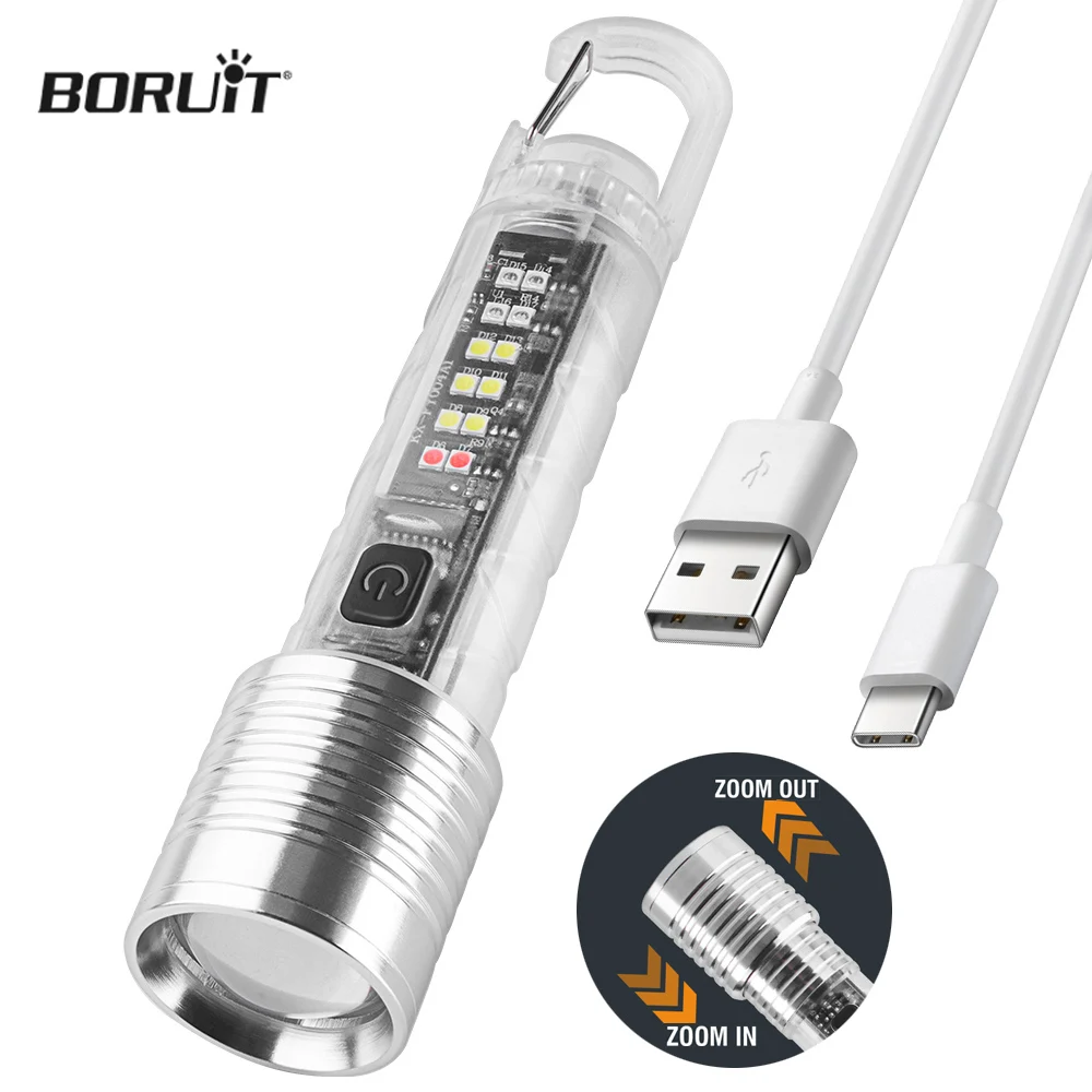

BORUiT портативный суперъяркий фонарик-брелок со встроенным аккумулятором 18650 Type-C