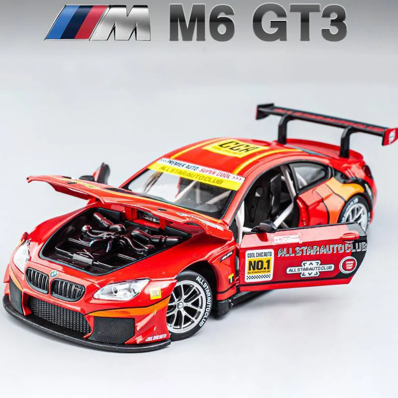 

1:24 BMW M6 GT3 M4 BMW CSL Z4 литой под давлением игрушечный автомобиль модель со звуком и оформлением заднего вида детская игрушка коллекционные предметы подарок на день рождения
