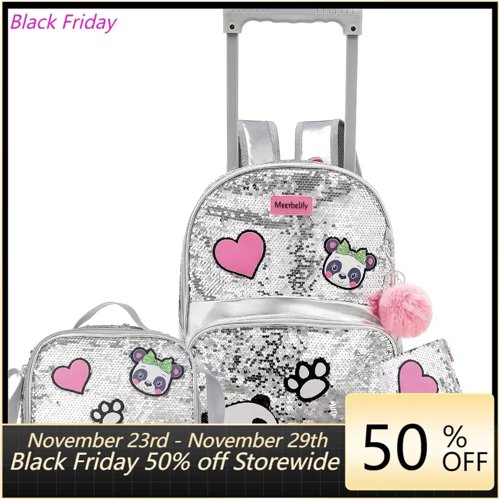 

Girls Rolling Backpack Sequin Rolling Backpacks with Wheels for Girls for Elementary School Bag