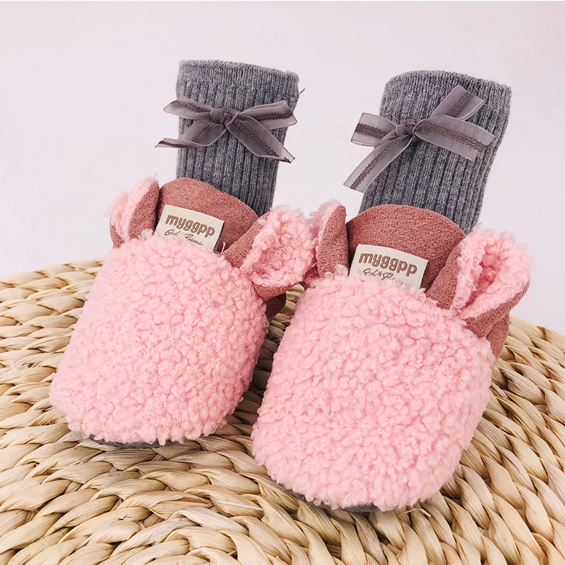 

Toddler Newborn Baby Crawling Shoes Boy Girl Lamb Slippers Prewalker Trainers Fur Winter Animal Ears First Walker