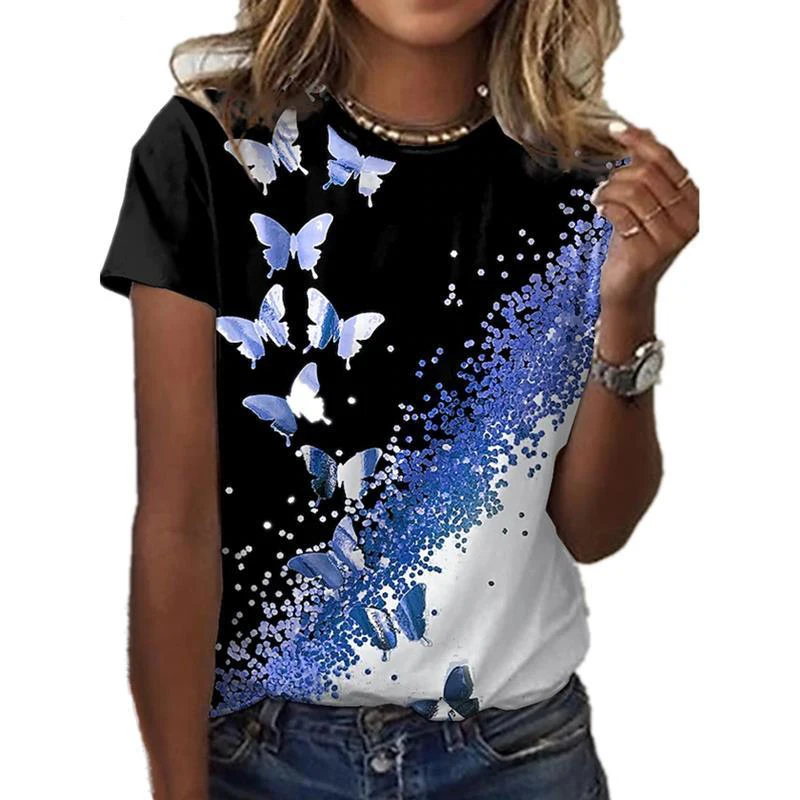

2022 Summer Butterfly 3D Print Animal Women Fashion Streetwear Oversized O-Neck T-Shirts T Shirt Girl Female Tops Tees Clothing