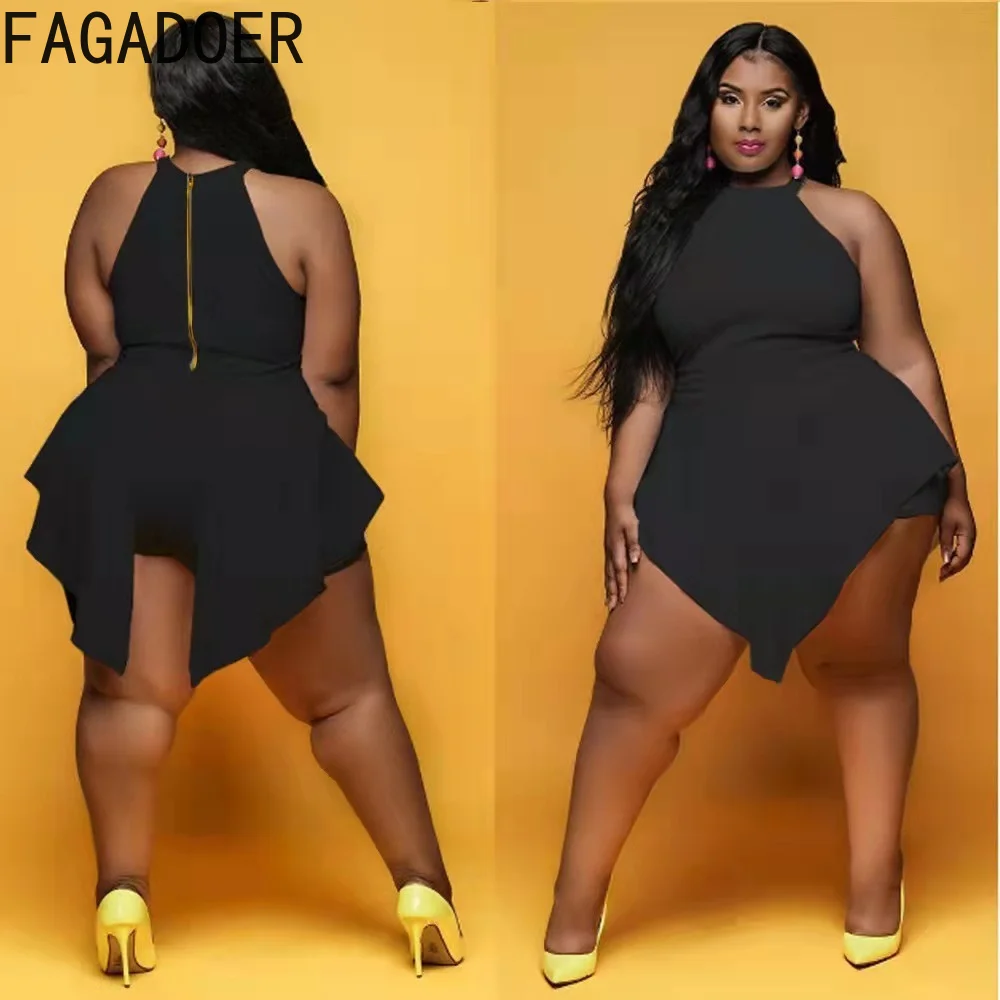 FAGADOER Plus Size Solid Shorts Rompers L-4XL Women Sleeveless One Piece Jumpsuits Summer Fashion Streetwear 2022 New Clothing