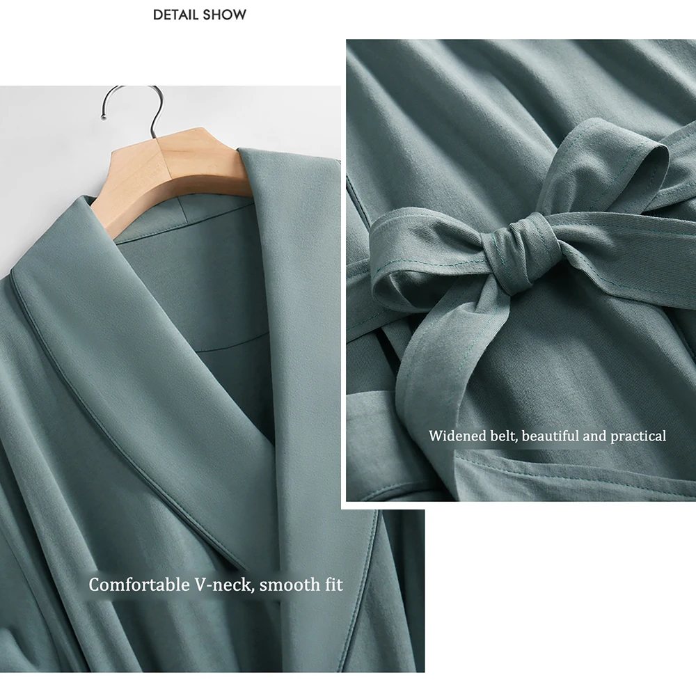 Cotton Solid Robe Sets Men Pajama Soft Home Clothes Luxury Bathrobe V Neck Widened Belt Comfort Pockets Kimono peignoir homme