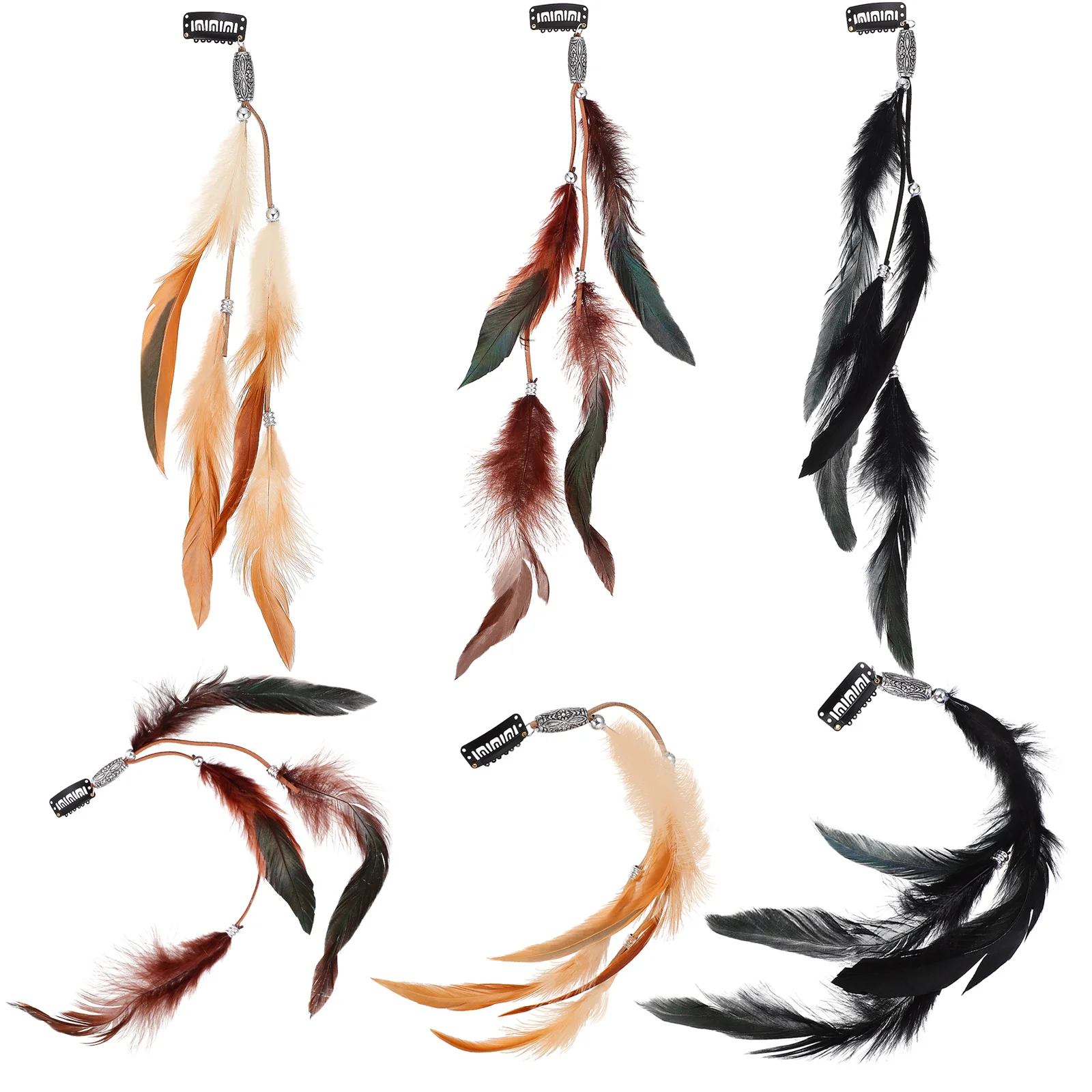 

6 Pcs Hair Tassel Barrette Headdress Bohemian Clips Plume Extension Extensions Indian Miss