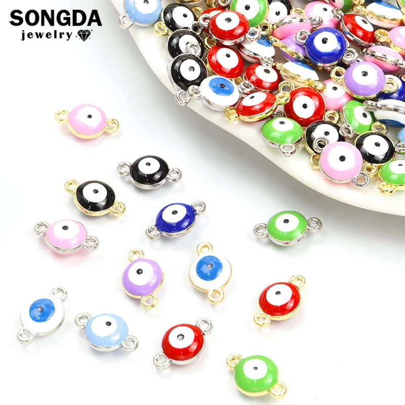 

20pcs Turkish Eyes Connectors Round Lucky Evil Eye Multicolor Enamel Alloy Charm Pendants for DIY Jewelry Making Accessory Craft