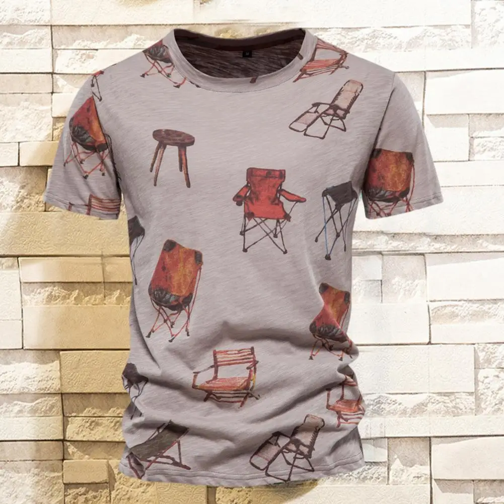 

Men T-shirt Chair Pattern Loose Summer Sweat-wicking Crew Neck Top Streetwear