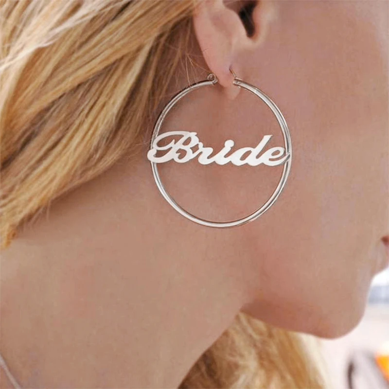 Hoops Earrings for Women Fashion Personalized Name Customized Products Big Earring Stainless Steel Ladies Jewelry Circle Earring