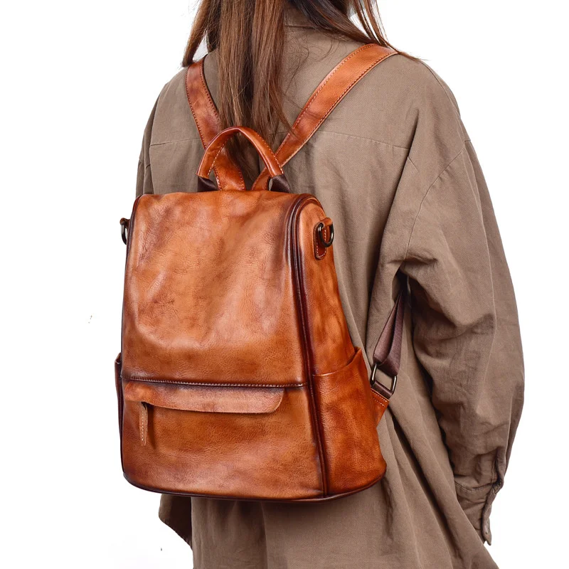 

Vintage Large Capacity Women's Backpacks Anti Theft Genuine Leather Backpack Cowhide Woman Travel Luxury Bagpack Women