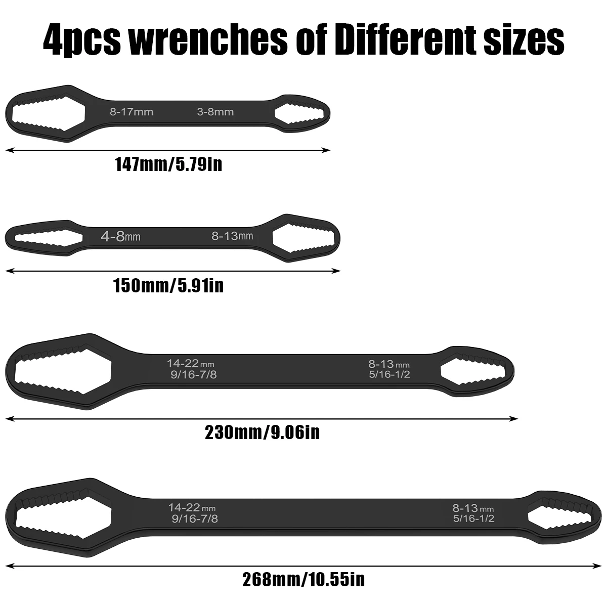 

Набор многофункциональных ключей new4шт, двухголовочный Ключ Torx 5/16inch-7/8 дюймов и 1/8inch-11/16 дюймов, самозатягивающийся гаечный ключ