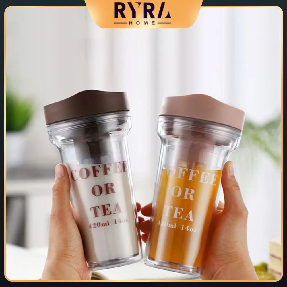 

Creative Filter Milk Tea Cup Transparent Water Cup Double Layer Mugs Water Bottle Internet Celebrity Plastic Casual Cup 420ml