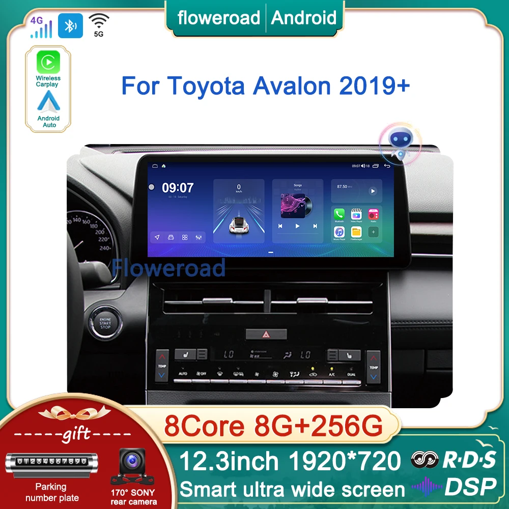 

12.3'' Tooch Screen 8GB+256GB Android For Toyota Avalon 2019+ to present Car Radio Multimedia Player GPS Navigation Carplay Auto