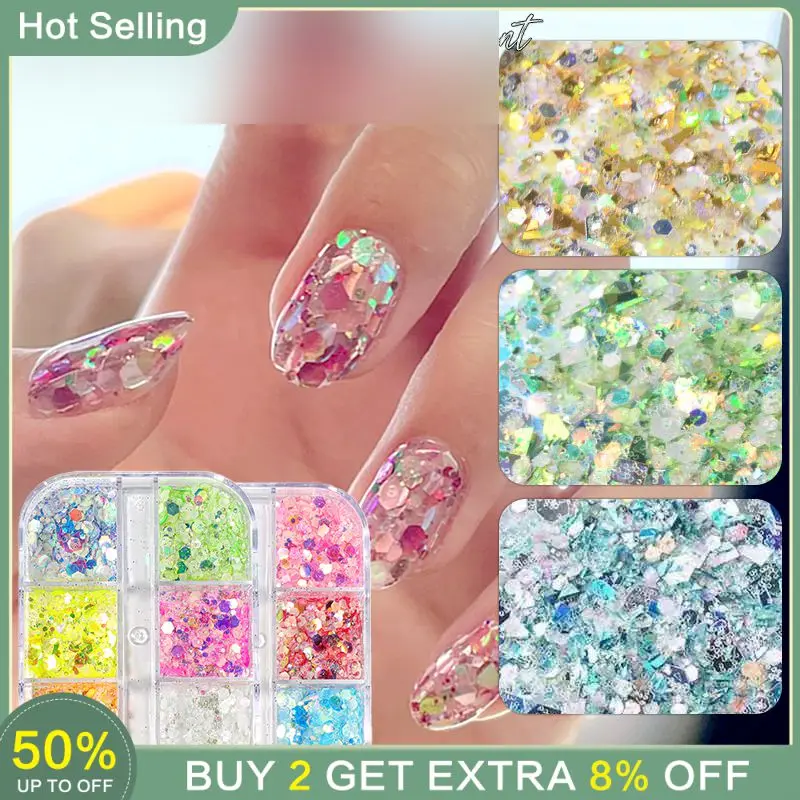 2PCS Sequin Flat Round Diy Dripping Accessories Flash Accessories Lattice Independent Box Decorative Art Of Nail Polish Sequin