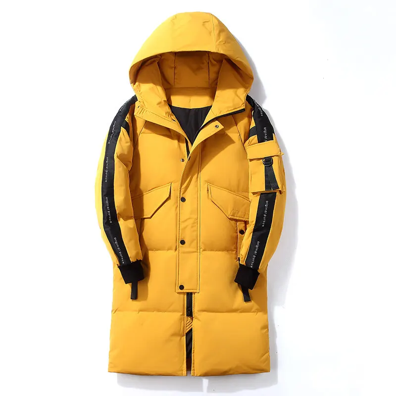 Winter Down Jacket Men Korean Version Medium and Long Tide Warm and Thick Slim Fit White Duck Down Parka Windproof Jacket Men